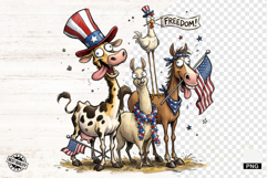 Whimsical Patriotic Farm Animals - Funny Animals Clipart Product Image 1