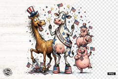 Whimsical Patriotic Farm Animals - Funny Animals Clipart Product Image 1