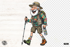 Whimsical Hiking Summer Grandpa PNG - Hiking Clipart Product Image 1