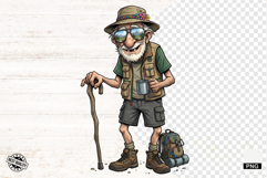 Whimsical Hiking Summer Grandpa PNG - Hiking Clipart Product Image 1