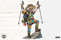 Whimsical Hiking Summer Grandma PNG - Hiking Clipart Product Image 1