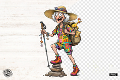 Whimsical Hiking Summer Grandma PNG - Hiking Clipart Product Image 1