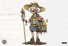 Whimsical Hiking Summer Grandma PNG - Hiking Clipart Product Image 1