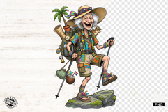 Whimsical Hiking Summer Grandma PNG - Hiking Clipart Product Image 1