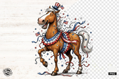 Whimsical Patriotic Horse - Funny Horse Clipart Product Image 1