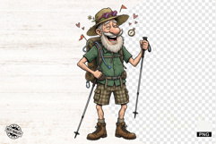 Whimsical Hiking Summer Grandpa PNG - Hiking Clipart Product Image 1
