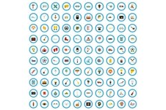 100 hobby icons set, flat style Product Image 1