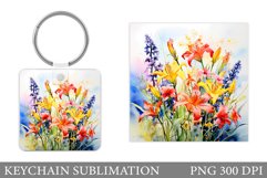 Flowers Keychain Sublimation. Summer Flowers Keychain Design Product Image 1