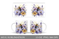 Bee Watercolor Mug Wrap. Bee Flowers Mug Wrap Design Product Image 1