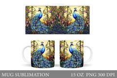 Peacock Mug Design. Stained Glass Peacock Mug Sublimation Product Image 1