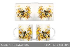 Bee Flowers Mug Wrap Design. Bee Watercolor Mug Wrap Product Image 1