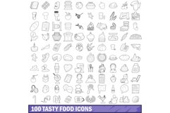 100 tasty food icons set, outline style Product Image 1