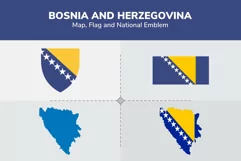 Bosnia and Herzegovina Map, Flag and National Emblem Product Image 1