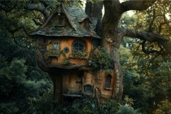 Magical treehouse nestled in an old tree&#039;s branches, illumin Product Image 1