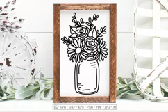 Mason Jar Roses Daisies Bouquet - Farmhouse Floral Frame SVG Product Image 1