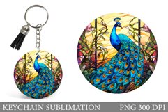Peacock Round Keychain. Peacock Stained Glass Keychain Product Image 1