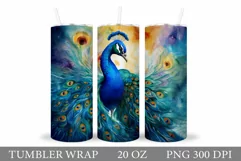 Peacock Tumbler Wrap Design. Peacock Tumbler Sublimation Product Image 1