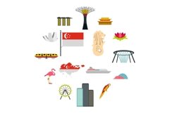 Singapore icons set, flat style Product Image 1