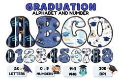 Graduation Alphabet png clipart, graduation letters doodle Product Image 1
