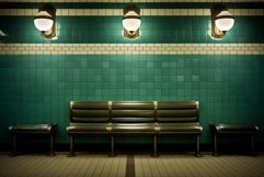 Vintage subway station bench under warm lights Product Image 1