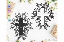 Cross svg, Cross with leaves svg, Faith svg Product Image 1