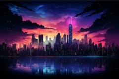 Digital art of a vibrant, futuristic city skyline under a st Product Image 1