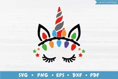 Unicorn Face with Christmas Lights SVG PNG DXF EPS PDF Product Image 1