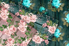 Rustic Blush and Teal Floral Wood Digital Paper Product Image 2