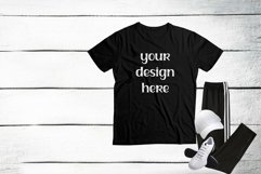 Black Gildan sport T-shirt Mockup Black TShirt Flat Lay Product Image 1
