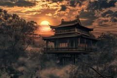 Mystical asian pagoda at sunset Product Image 1