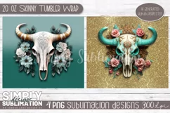 3D Bull Skull Sublimation Skinny Tumbler Wraps | Png Product Image 3