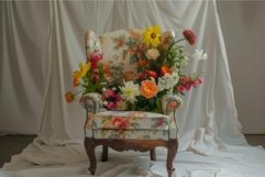 Elegant antique chair overflowing with a vibrant arrangement Product Image 1
