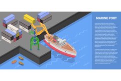Marine port concept banner, isometric style Product Image 1