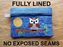 Howard the Owl Zipper Bag - Fully Lined, 5X7 HOOP Product Image 3