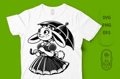 Rabbit in a Vintage Dress with an Umbrella Illustration SVG Product Image 1