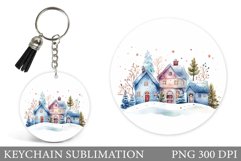Winter Keychain Sublimation. Winter Houses Keychain Design Product Image 1