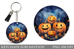 Cute Pumpkin Keychain Design. Halloween Round Keychain Product Image 1