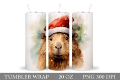 Christmas Capybara Tumbler Wrap. Capybara Watercolor Tumbler Product Image 1