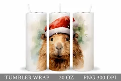 Christmas Capybara Tumbler Wrap. Capybara Watercolor Tumbler Product Image 1