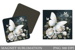 Butterflies Magnet Design. Flowers Square Magnet Sublimation Product Image 1