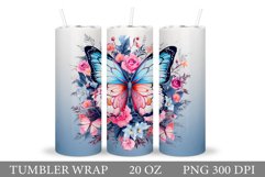 Butterfly Tumbler Sublimation. Flowers Tumbler Wrap Design Product Image 1