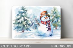 Cute Snowman Cutting Board. Winter Cutting Board Sublimation Product Image 1