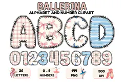 Bellerina Alphabet PNG Cute Ballet Letters Numbers 300 DPI Product Image 1