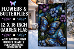 Butterfly Garden Flag, Sublimation Blue Butterfly Flag, f12 Product Image 1
