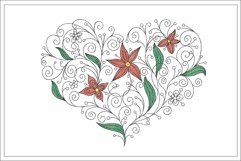 Floral Heart embroidery design, abstract floral heart sketch Product Image 1