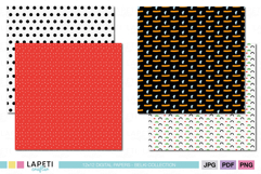 Minimal festive digital papers featuring modern shapes and dots for Christmas cards, crafts, and scrapbooking.