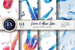 Watercolor Saxophone Curves and Music Lines Digital Paper Product Image 1