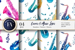 Music Lines and Saxophone Art Seamless Digital Paper Product Image 1