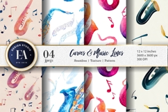 Saxophone Watercolor Texture with Lines Digital Paper Product Image 1
