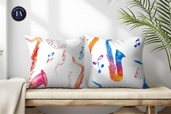 Watercolor Saxophone Curves and Music Lines Digital Paper Product Image 2